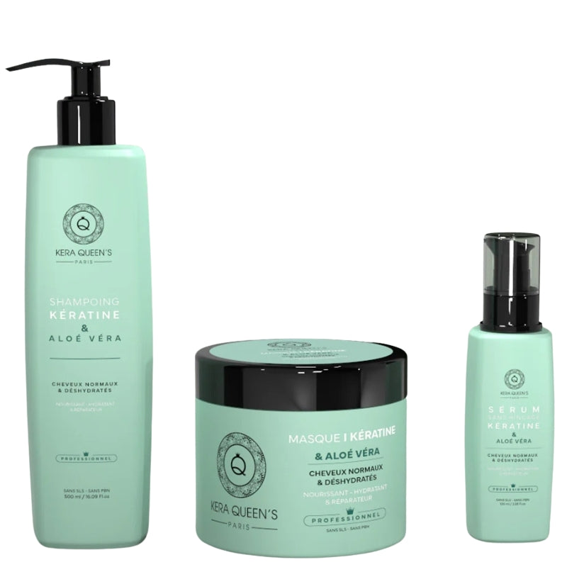 Sulfatfreies Set Kera Queen's Aloe Vera Shampoo 500ml + Maske 500ml + Serum 100ml