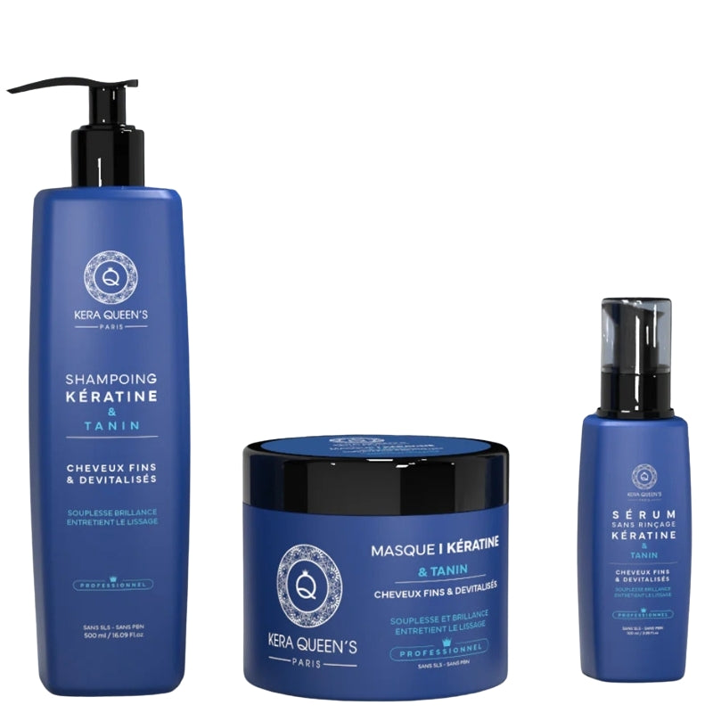 Sulfatfreies Set Kera Queen's Tanin Shampoo 500ml + Maske 500ml + Serum 100ml