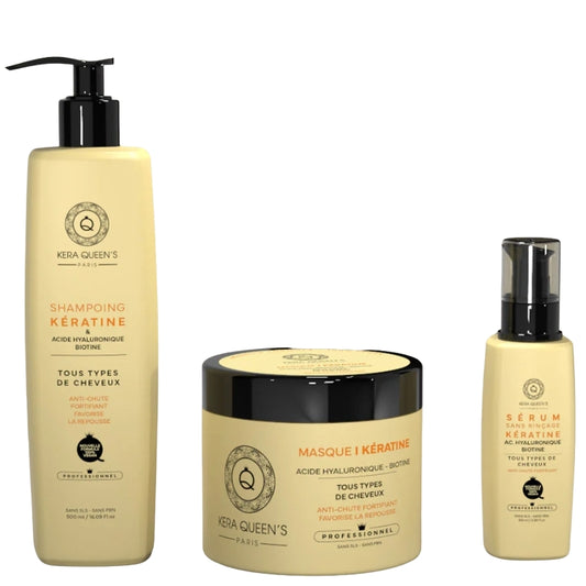 Sulfatfreies Set Kera Queen's Biotin Shampoo 500ml Maske 500ml Serum 100ml