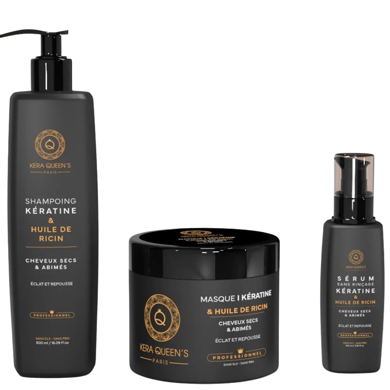 Sulfatfreies Set Kera Queen's Rizinusöl Shampoo 500ml Maske 500ml serum 100ml